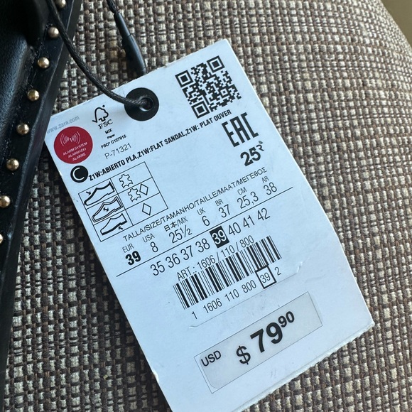 🆕 NWT Zara Black Leather Studded Sandals - Picture 14 of 16